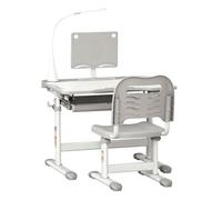 HOMCOM Juego de Escritorio y Silla para Niños de +6 Años Pupitre Infantil Altura Ajustable Escritorio Infantil con Mesa Inclinable Lámpara Cajón y Estante para Libros Gris