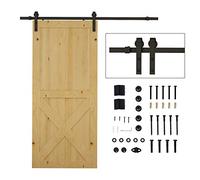 HOMCOM Juego de herrajes para puerta corredera 200 cm juego completo con rieles, rodillos, topes de riel, juego de tornillos para puerta, sistema de puerta corredera de acero al carbono negro