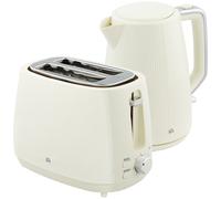 HOMCOM Juego de Hervidor de Agua Eléctrico 2200W 1,7L y Tostador Pan Ranura Ancha para 2 Rebanadas 3 Funciones Crema