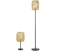 HOMCOM Juego de lámpara de pie de 2 piezas con 1 lámpara de mesa, 1 lámpara de pie, juego de lámpara de pie y lámpara de mesa con base E27, pantalla de lino para salón, dormitorio, naturaleza
