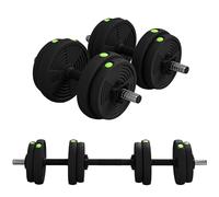HOMCOM Juego de mancuernas 2 en 1, 15 kg, ajustable, juego con 8 discos de pesas, no daña el suelo, para entrenamiento de fuerza, fitness, levantamiento de pesas, color negro