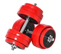 Homcom juego de mancuernas 30 kg ajustables 4 en 1 con 12 discos 2 barras y biela ajustable para entrenamiento de fuerza levantamiento de pesas hogar gimnasio oficina negro y rojo 3.8 cm