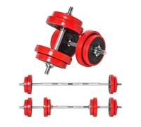 HOMCOM Juego de Mancuernas Ajustables 2 en 1 20 kg como Barra, Mancuernas, con 8 Discos 2 Barras y Biela Ajustable para Entrenamiento de Fuerza, Levantamiento de Pesas, Hogar, Gimnasio, Oficina