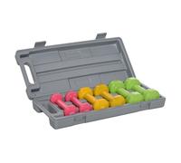 HOMCOM Juego de 6 Mancuernas Hexagonales 3 Pares 1,5 kg 1 kg 0,5 kg con Revestimiento Mancuernas de Neoprenos con Maletín Multicolor Aosom España