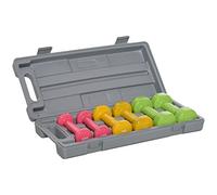 HOMCOM Juego de Mancuernas de 6 Piezas Total 6 kg 2x1,5 kg 2x1 kg y 2x0,5 kg Mancuernas Hexagonales con Revestimiento de Neopreno con Maletín para Ejercicio en Casa Gimnasio Multicolor