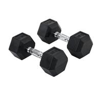 Homcom juego de mancuernas hexagonales, 2 x 10 kg, de hierro fundido, recubiertas de goma, juego de pesas con barras de conexión para entrenamiento en casa, gimnasio y oficina, negro y plata