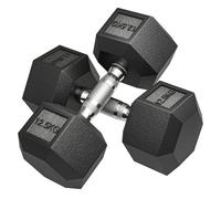 Homcom juego de mancuernas hexagonales, 2 x 12,5 kg, de hierro fundido, recubiertas de goma, juego de pesas con barras de conexión para entrenamiento en casa, gimnasio y oficina, negro y plata