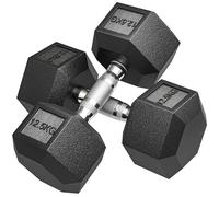 HOMCOM Juego de Mancuernas Hexagonales, 2 x 12,5 kg, de Hierro Fundido, Recubiertas de Goma, Juego de Pesas con Barras de Conexión para Entrenamiento en Casa, Gimnasio y Oficina, Negro y Plata