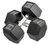 HOMCOM Juego de Mancuernas Hexagonales, 2 x 17,5 kg, de Hierro Fundido, Recubiertas de Goma, Juego de Pesas con Barras de Conexión para Entrenamiento en Casa, Gimnasio y Oficina, Negro y Plata