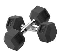 HOMCOM Juego de Mancuernas Hexagonales, 2 x 4 kg, de Hierro Fundido, Recubiertas de Goma, Juego de Pesas con Barras de Conexión para Entrenamiento en Casa, Gimnasio y Oficina, Negro y Plata
