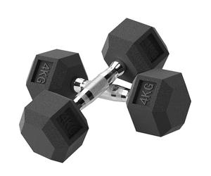 HOMCOM Juego de Mancuernas Hexagonales 2 x 4 kg para Casa Negro y Plata