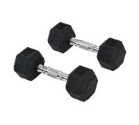 Homcom juego de mancuernas hexagonales, 2 x 5 kg, de hierro fundido, recubiertas de goma, juego de pesas con barras de conexión para entrenamiento en casa, gimnasio y oficina, negro y plata 10.5 cm
