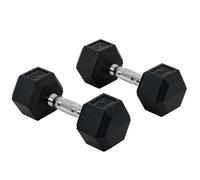 HOMCOM Juego de Mancuernas Hexagonales, 2 x 8 kg, de Hierro Fundido, Recubiertas de Goma, Juego de Pesas con Barras de Conexión para Entrenamiento en Casa, Gimnasio y Oficina, Negro y Plata