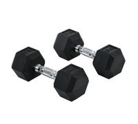 Homcom juego de mancuernas hexagonales, 2 x 8 kg, de hierro fundido, recubiertas de goma, juego de pesas con barras de conexión para entrenamiento en casa, gimnasio y oficina, negro y plata