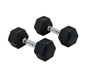 HOMCOM Juego de Mancuernas Hexagonales, 2 x 8 kg, de Hierro Fundido, Recubiertas de Goma, Juego de Pesas con Barras de Conexión para Entrenamiento en Casa, Gimnasio y Oficina, Negro y Plata