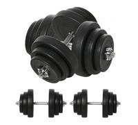 HOMCOM Juego de Mancuernas Pesas de Fitness Total 40 kg 4x5 kg 4x2,5 kg 4x1,5 kg Ajustable Profesionales Gimnasio Doméstico y Musculación con 2 Barras Ø25x450 mm Acero y Discos Negro