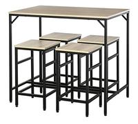 HOMCOM Juego de mesa alta con 4 taburetes de estilo industrial de metal y madera, muebles modernos para salón y cocina, roble claro