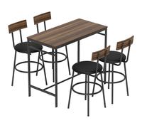 HOMCOM Juego de Mesa Alta de Bar y 4 Taburetes Asientos Tapizados en PU con Respaldo y Reposapiés Marrón