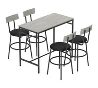 HOMCOM Juego de Mesa Alta y 4 Taburetes de Bar con Respaldo y Reposapiés de Estilo Industrial, Gris Cemento