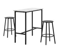 HOMCOM Juego de Mesa de Comedor con 2 Taburetes 3 Piezas Blanco y Negro | Mesa Alta de Bar Redondo, Marco de Acero, Estilo Moderno, para Cocina Salón