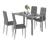 HOMCOM - Juego de mesa de comedor con 4 sillas, mesa de cocina con sillas de piel sintética, bandeja rectangular de cristal templado, patas de acero, para espacio pequeño, apartamento, bistro, gris