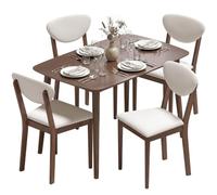 HOMCOM - Juego de mesa de comedor con 4 sillas, mesa de cocina con sillas para 4 personas, asiento acolchado, bandeja rectangular de 120 cm, patas de madera de caucho, para espacio pequeño, crema