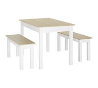 HOMCOM - Juego de mesa de comedor de 3 piezas con 2 bancos empotrables para 4-6 personas, estilo contemporáneo, cocina comedor salón - paneles de partículas