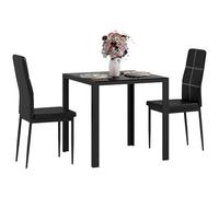 HOMCOM - Juego de mesa de comedor y sillas para 2 personas, mesa de cocina con sillas, bandeja rectangular de cristal, estructura de metal, para cocina, salón hogar, color negro