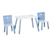HOMCOM Juego de Mesa Infantil 2 Sillas 2-4 Años 60x40x43 cm Blanco y Azul | de Madera, Sillas 28x26x48 cm, para Dormitorio, Sala