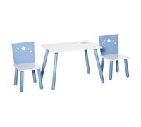 Homcom juego de mesa infantil y 2 sillas de madera mesa con sillas para niños de 2-4 años mesa 60x40x43 cm y sillas 28x26x48 cm para dormitorio sala blanco y azul