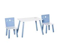 HOMCOM Mesa con Sillas para Niños de 2-4 Años de Madera Mesa 60x40x43 cm y Sillas para Dormitorio 28x26x48 cm Blanco y Azul Aosom España