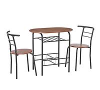 HOMCOM Juego de mesa moderna con 2 sillas altas y taburetes para comedor, juego de 3 muebles para ahorrar espacio para cocina, balcón, restaurante o bar, marrón y negro