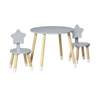 HOMCOM Juego de Mesa y 2 Sillas de Madera para Niños con Mesa Redondo Ø59x50 cm y Sillas Ø28x51 cm Muebles Infantiles para Sala de Juego Dormitorio Gris