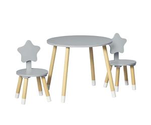 HOMCOM Juego de Mesa y 2 Sillas de Madera para Niños con Mesa Redondo Ø59x50 cm y Sillas Ø28x51 cm Muebles Infantiles para Sala de Juego Dormitorio Gris