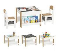 HOMCOM Juego de Mesa y 2 Sillas Infantil 3 en 1 con Pizarra Blanco Natural