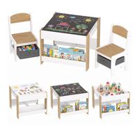HOMCOM Juego de Mesa y 2 Sillas Infantiles 2 en 1 con Pizarra Blanco y Natural BLANCO