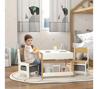 HOMCOM Juego de Mesa y 2 Sillas Infantiles 2 en 1 con Pizarra Blanco y Natural BLANCO