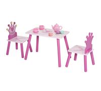 HOMCOM Juego de Mesa y 2 Sillas Infantiles, 3 Piezas, Patas Sólidas, Mesa Infantil con Silla con Diseño de Corona para Niñas
