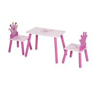 HOMCOM Juego de Mesa y 2 Sillas Infantiles de Madera Set de Mesa 55x34x42 cm Sillas 28x26x50 cm para Niños + 3 Años Color Rosa Aosom España