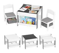 HOMCOM Juego de Mesa y 2 Sillas Infantiles Mesa con Sillas para Niños 3 en 1 con Pizarra Cajones de Tela y Espacio de Almacenamiento para Guardería Sala de Juegos Blanco y Gris
