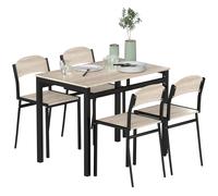 HOMCOM Juego de Mesa y Sillas de Comedor, Mesa de Cocina Rectangular con 4 Sillas, Estilo Moderno, Marco Metálico, para Espacios Pequeños, Salón, Roble y Negro