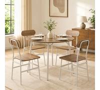 HOMCOM Juego de Mesa y Sillas de Comedor Compact de 5 Piezas Natural Blanco | Mesa de Cocina Redonda con 4 Sillas, Estilo Industrial, Marco Metálico, para Espacios Pequeños, Salón