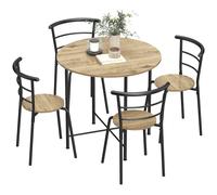 HOMCOM Juego de Mesa y Sillas de Comedor, Mesa de Cocina Redonda con 4 Sillas, Estilo Industrial, Marco Metálico, para Espacios Pequeños, Salón, Natural
