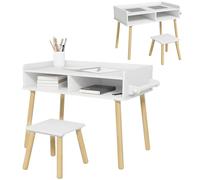 HOMCOM Juego de Mesa y Silla Infantil con Tablero de Bloques Blanco