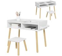 HOMCOM Juego de Mesa y Silla Infantil con Tablero de Bloques Blanco | Mesa para Niños, Rollo de Papel, para Jugar Dibujar, Guardería Sala de Juegos