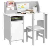 HOMCOM Juego de Mesa y Silla Infantil de Madera con Pizarra Blanca Gris | Mesa de Estudio para Niños de +5 Años, Mueble Escritorio Infantil, 90x45x85 cm