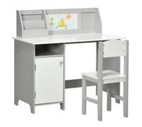 HOMCOM Juego de Mesa y Silla Infantil de Madera con Pizarra Blanca Mesa de Estudio para Niños de +5 Años Mueble Escritorio Infantil 90x45x85 cm Gris
