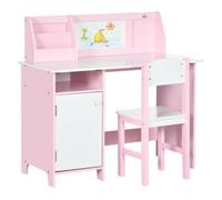 HOMCOM Juego de Mesa y Silla Infantil de Madera con Pizarra Blanca Mesa de Estudio para Niños de +5 Años Mueble Escritorio Infantil 90x45x85 cm Rosa