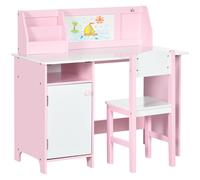 HOMCOM Mesa y Silla Infantil de Madera con Organizador y Pizarra Blanca para Niños +5 Años Rosa Aosom España