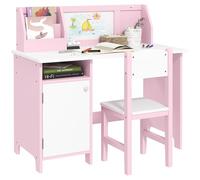 HOMCOM Juego de Mesa y Silla Infantil de Madera con Pizarra Blanca Rosa